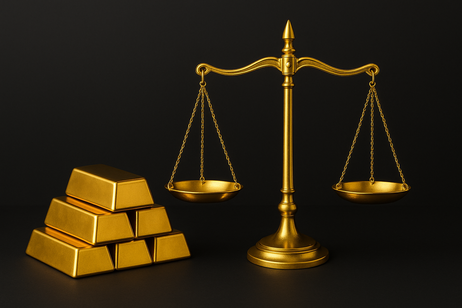 Lingotes de oro en una balanza, símbolo de tasación justa y confianza